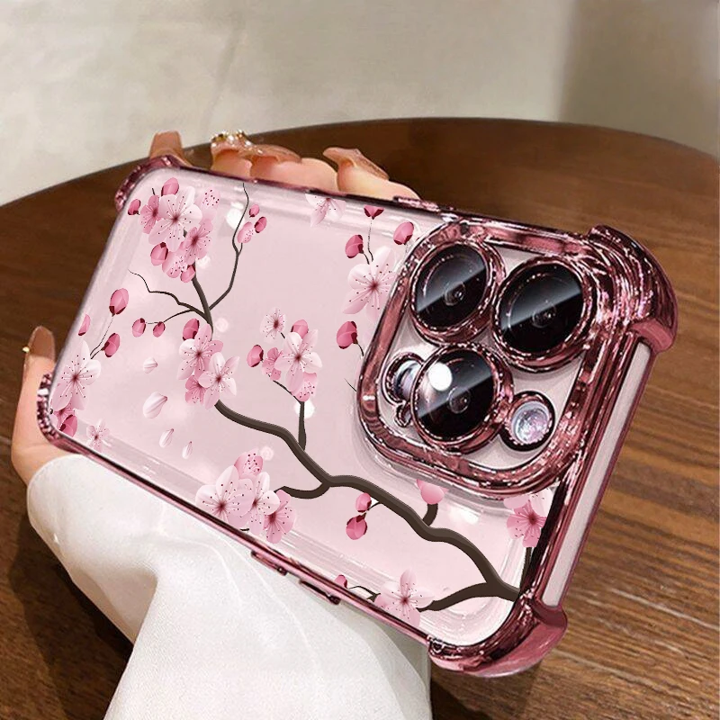 Plating Pink Violet Flowers Shockproof Phone Case