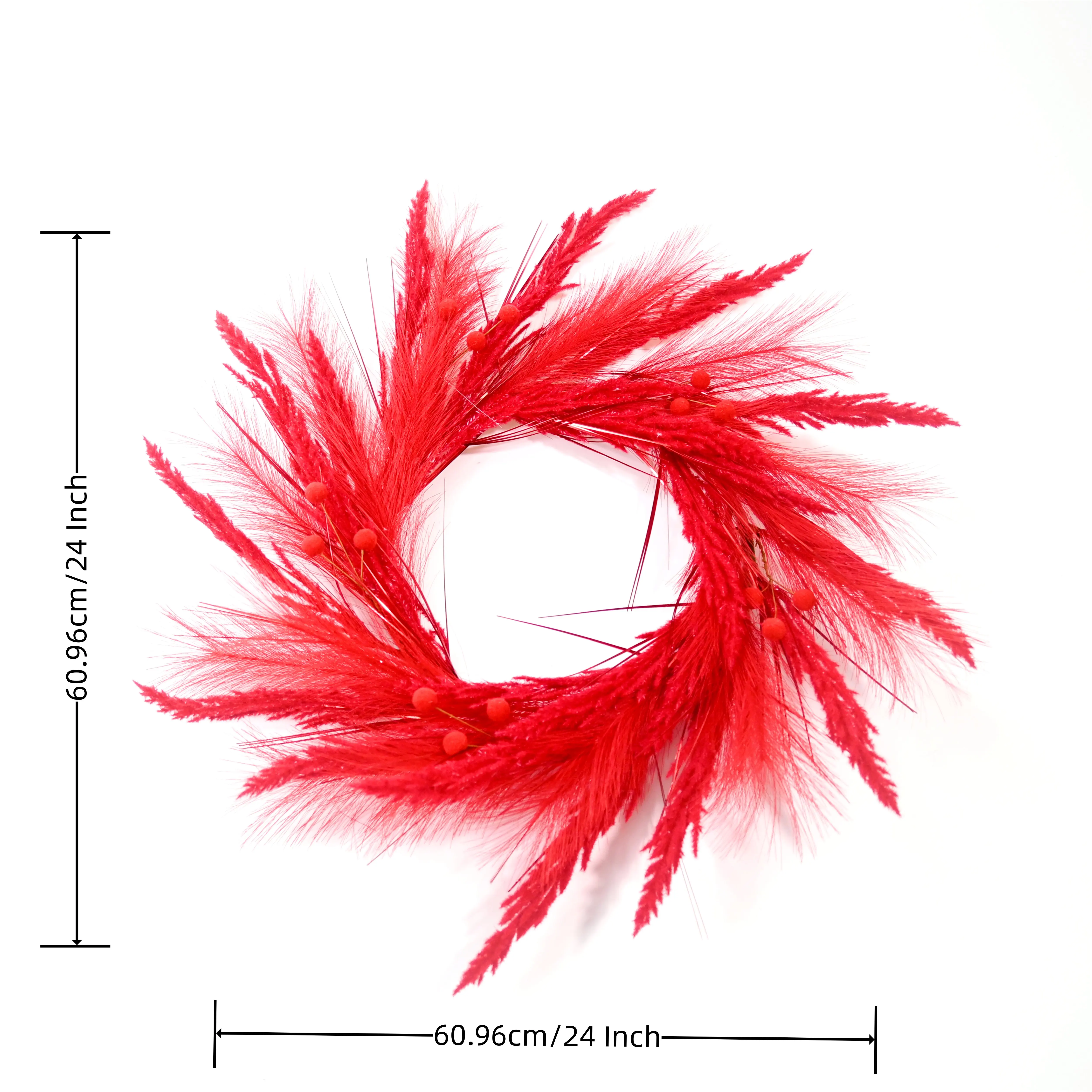 22 Inch Pampas Reed Wreath Fluffy Feathers Pom Pom Berries Plastic Plants