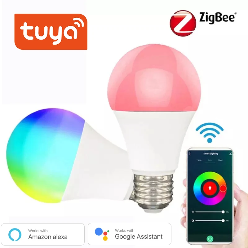 

Tuya ZigBee 3,0 светодиодные лампы 9W E27 лампы светильник AC110-250V RGB + W + C Пульт дистанционного управления голосом работает с Smartthings Alexa Echo концентратор Google Home