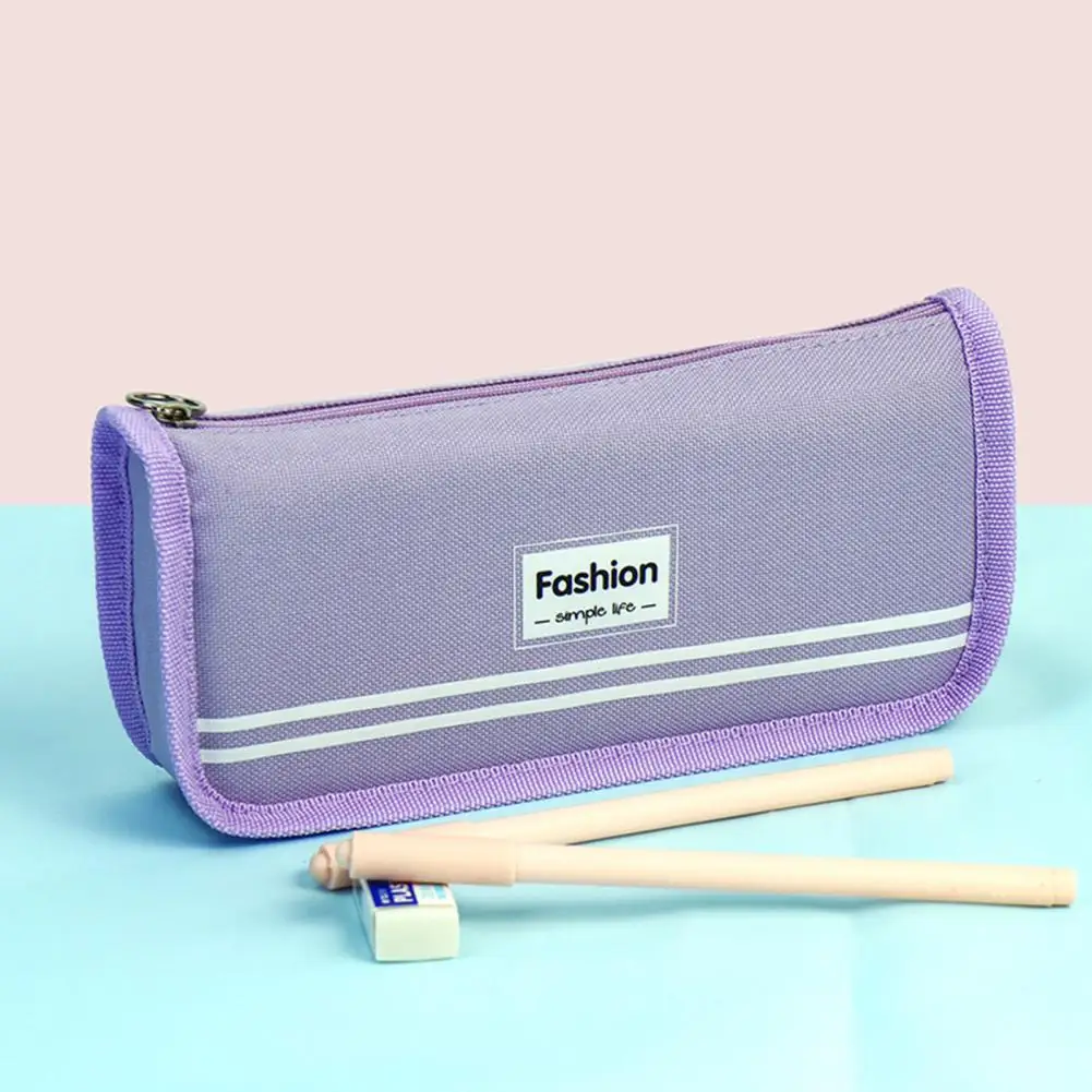 Useful Stationery Bag Canvas Pencil Pouch Zipper Closure Keep Tidy Classroom Dormitory Pencil Pens Eraser Ruler Storage Pouch