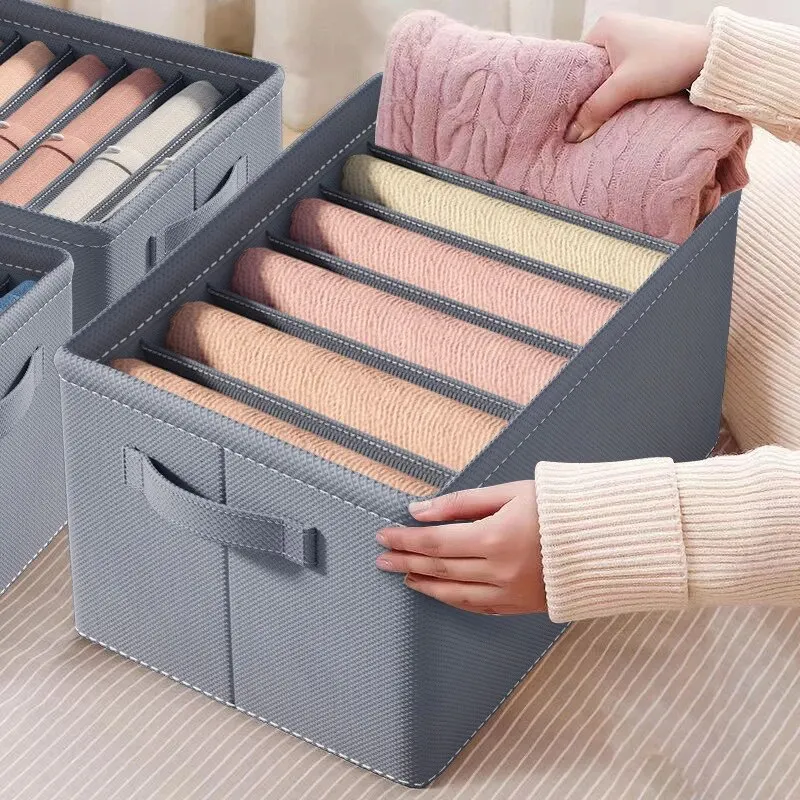 1pc Grey Nonwoven Fabric with Partition Clothing Storage Box Household Wardrobe Organization and Storage 3