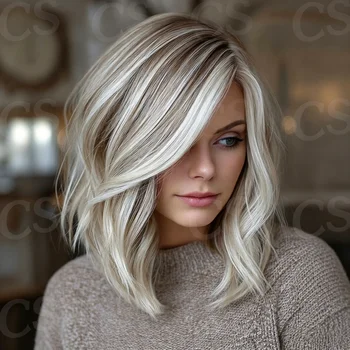 Parrucca 100% Capelli Umani con Baby Hair Pre-Plucked, Morbida, Ombre Bionda con Riflessi, Ondulata, Densità 150, Frontale in Pizzo 13x4 per un Look Naturale