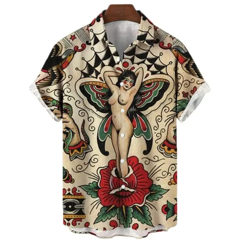 Animal Elements Pattern Shirts For Men Clothing 3d Print Tiger T-shirt Streetwear Fashion Trend Short Sleeve Men's Buttons Shirt 3