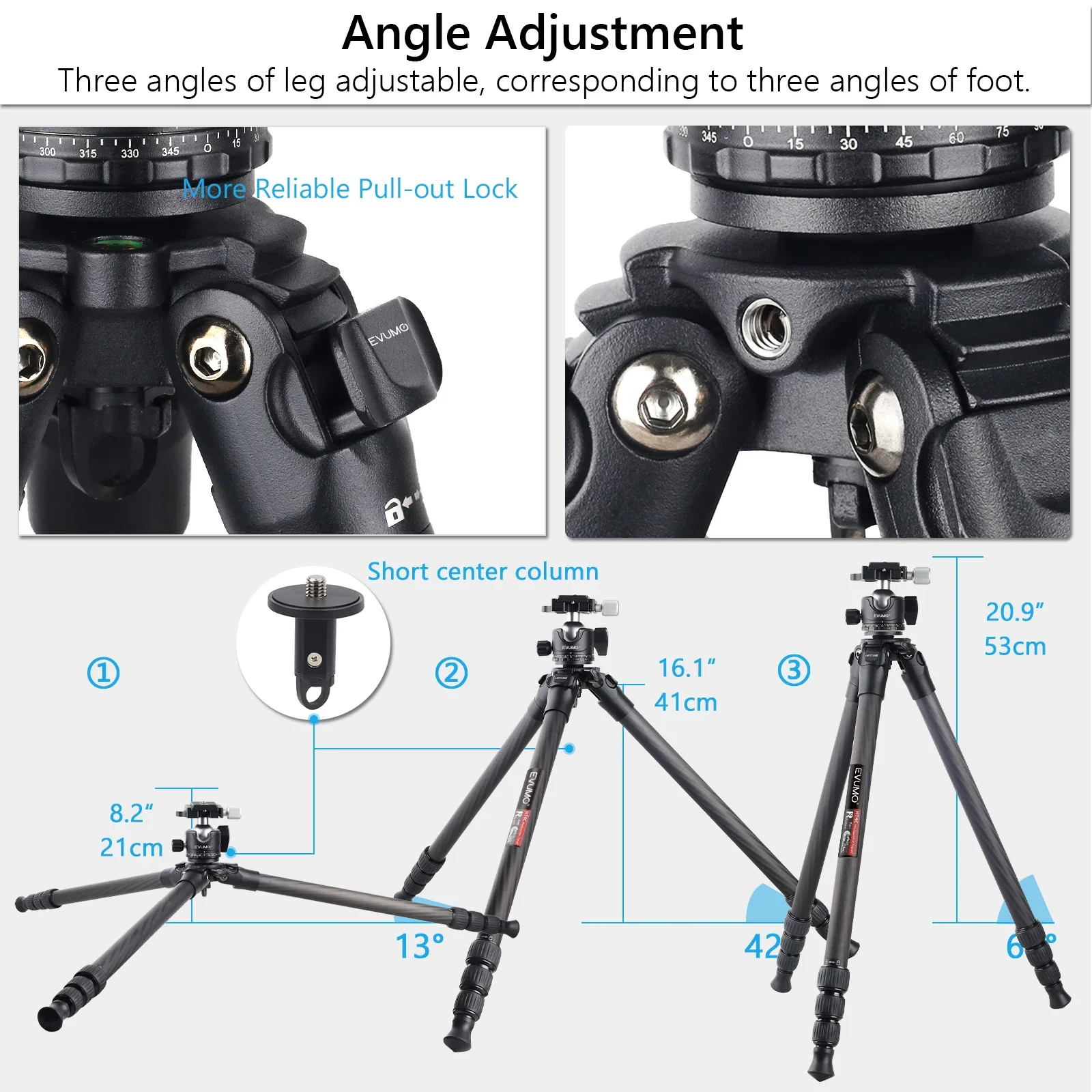 Camera Tripod EVUMO HF3 Monopod, 65'' Rotatable Horizontal Center