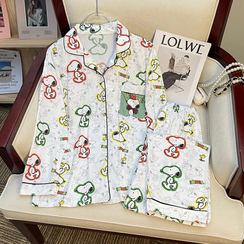 

Snoopy Kawaii мультфильм красочные новые пижамы Женская домашняя одежда молочный шелк можно носить на улице костюм