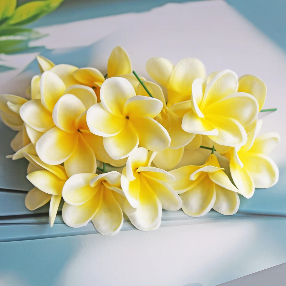 20PCS PU Artificial plumeria hair flower Stems Natural Real Touch