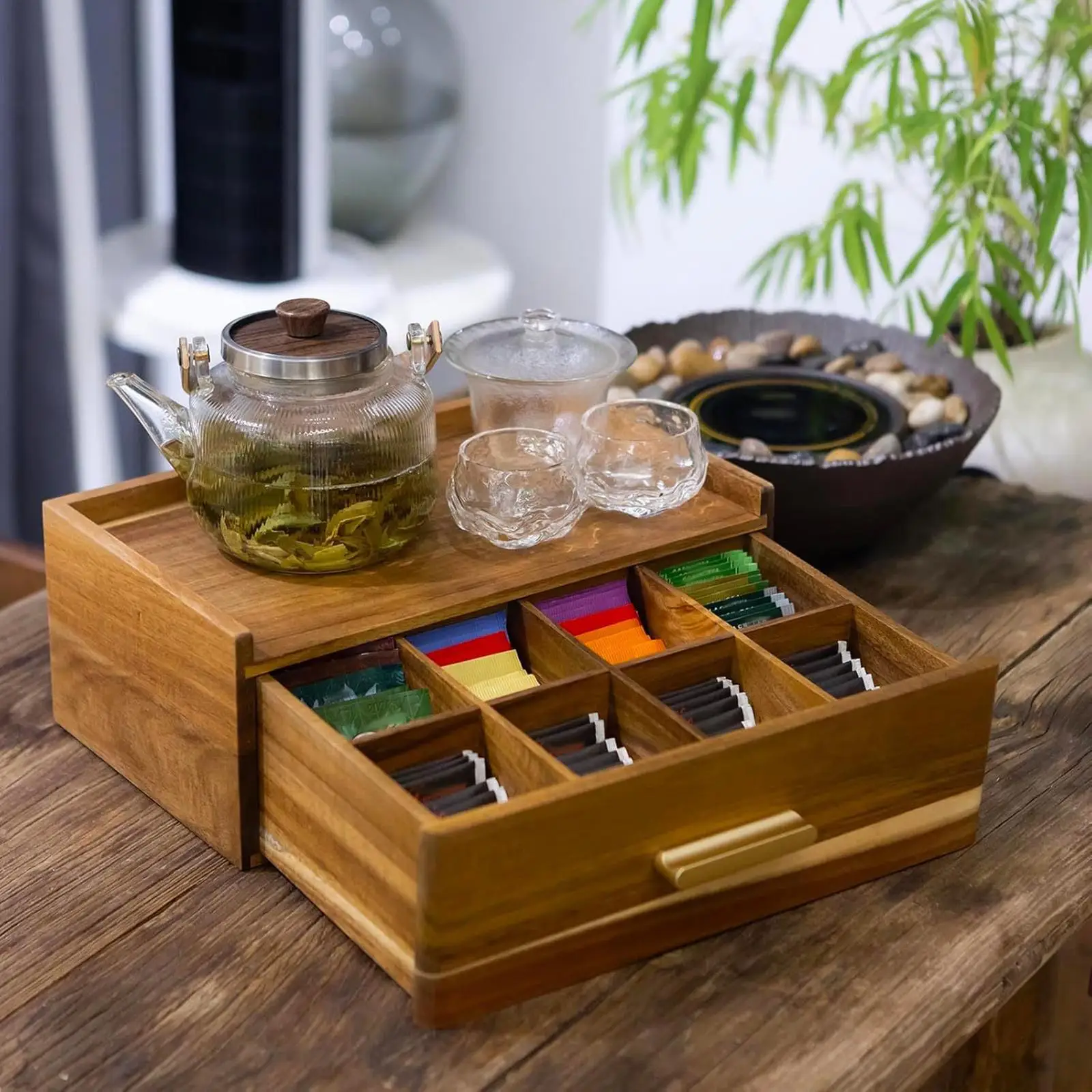 Wood Tea Bag Organizer Practical Space Saving Tea Station Chest Storage Drawer for Kitchen Pantry Cabinet Office Countertop