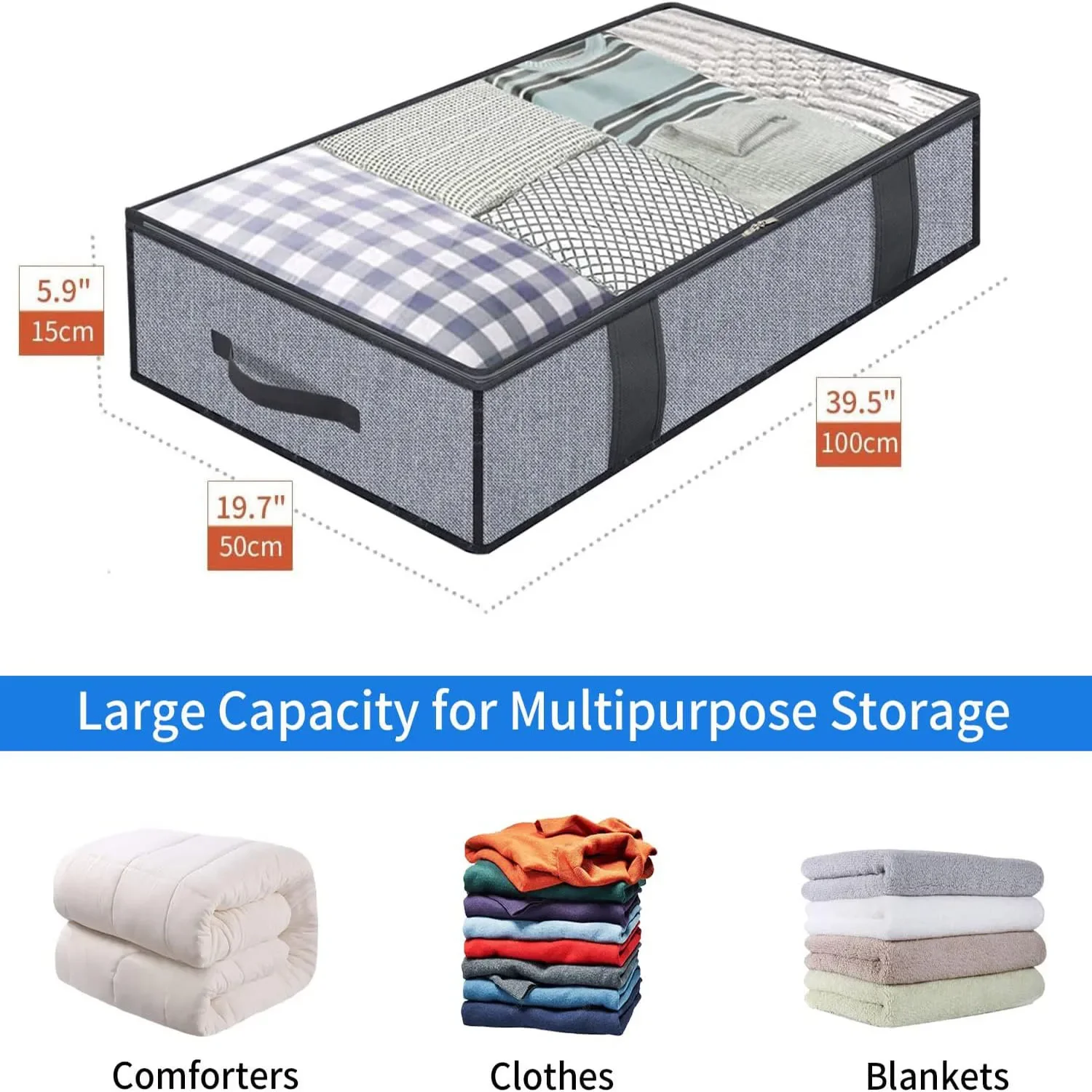 3/2/1pcs Under the bed quilt storage bag with cover can be folded, can be used for bedding clothes toys with 4 reinforced handle 2