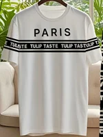 Ensemble deux pièces pour hommes, T-shirt et pantalon à col rond doux et respirant avec lettres imprimées rayées, édition décontractée pour l'extérieur, été 2