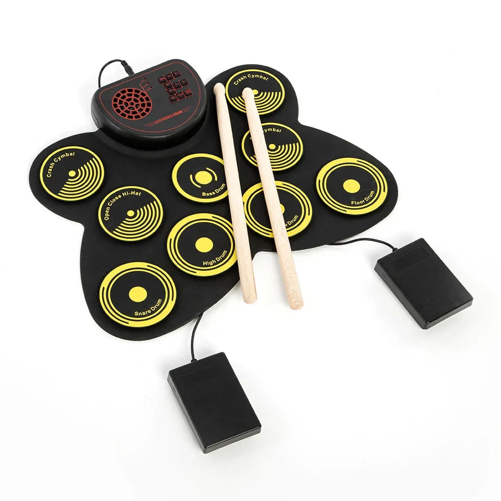 Electronic Digital Roll up Set Roll-Up Drum Set Kit with Drumsticks Foot Pedals Silicone Electric Sustain Pedal