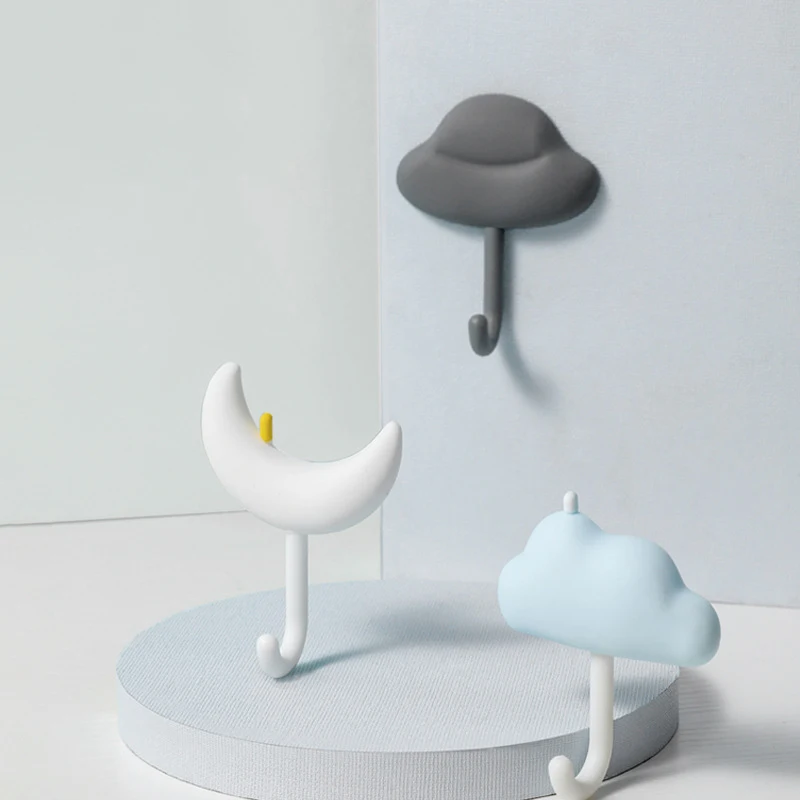 3pcs Cloud Moon Hooks No-punch Non-marking Adhesive Backed Adhesive Hooks Kitchen Bathroom Wall Cute