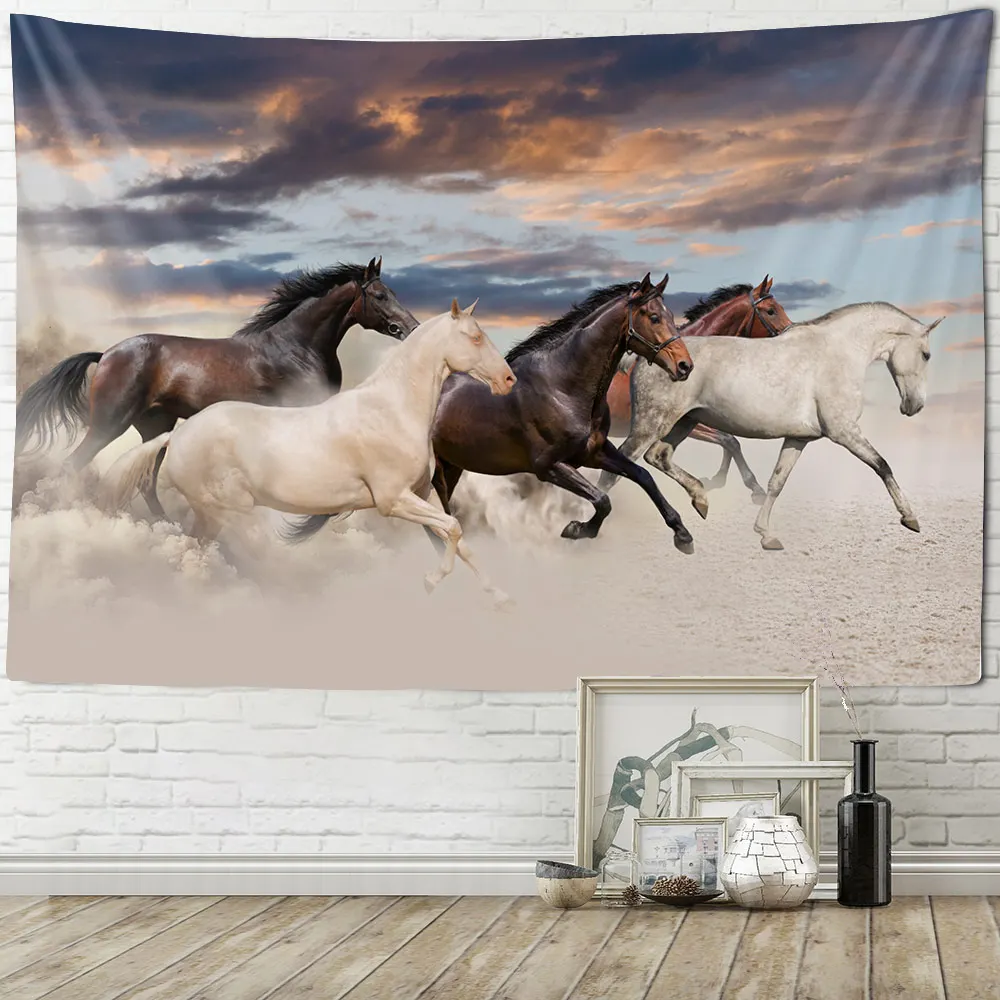 Tapestry Decor Pentium Horse Print Wall Hippie Tapestry Polyester Fabric Home Decor Wall Rug Carpets Hanging Big Couch Blanket