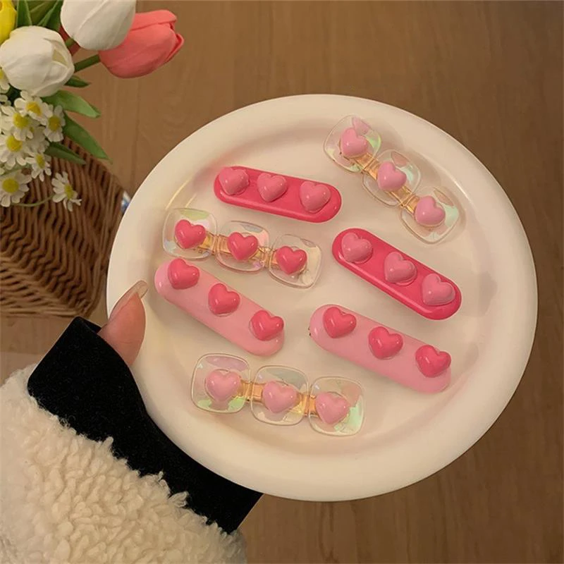 

Pink Love Hairpin Sweet Resin Duckbill Clip Girls Heart Lovely Bangs Side Clip Cute Romantic Headwear Versatile Hair Accessories