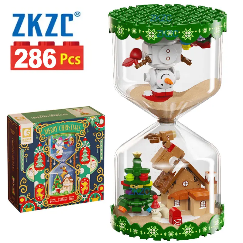286Pcs Chrismas Winter House Building Blocks Plastic Flow Sand Clock Mdoel Kit Set Decor Bricks Toys For Kids Regalo Di Natale