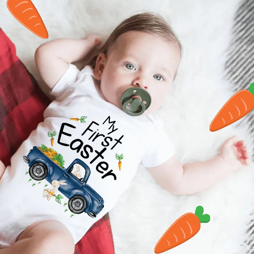 

My First Easter Personalised Baby Newborn Bodysuits Cartoon Rabbit Funny Boy Girl Crawling Short Sleeve Jumpsuits Holiday Gifts
