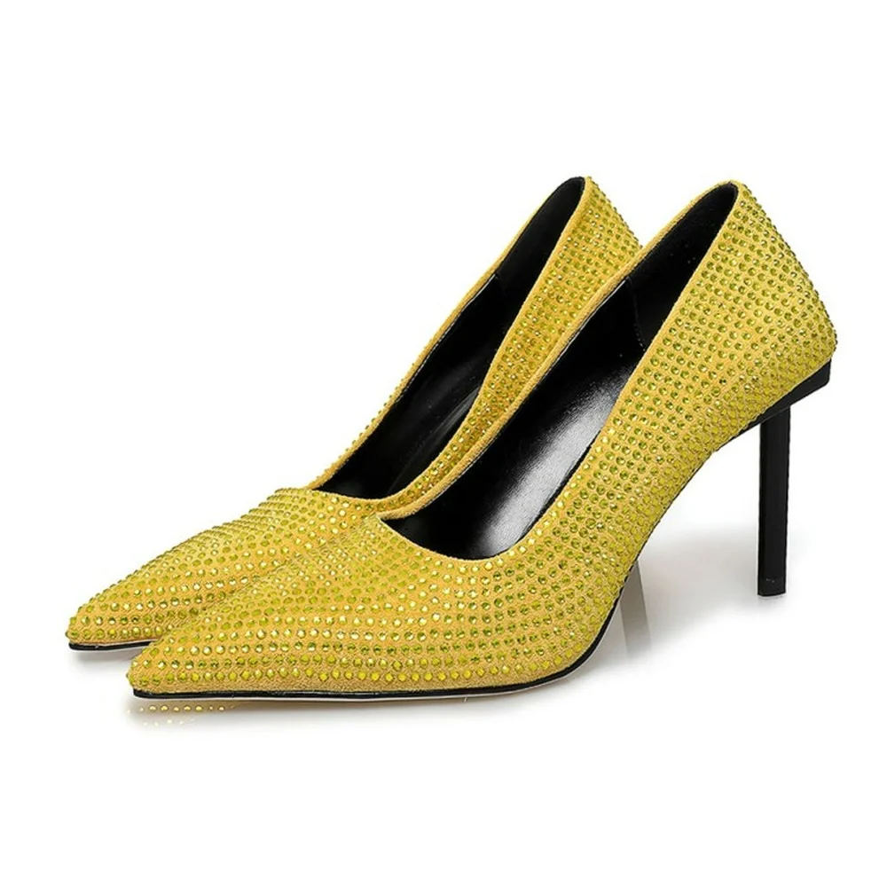 Womens Pointed Toe Rhinestones Crystal Stilettos High Heel Pumps Shoes