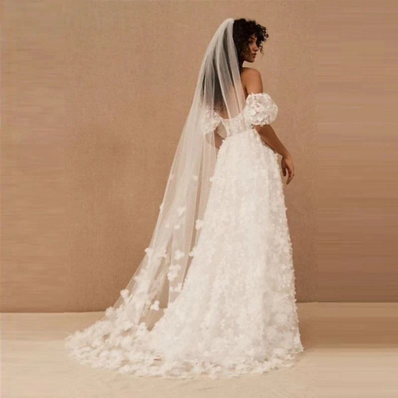 1pc Ivory Flower Patterned Lace Cathedral Train Bridal Veil