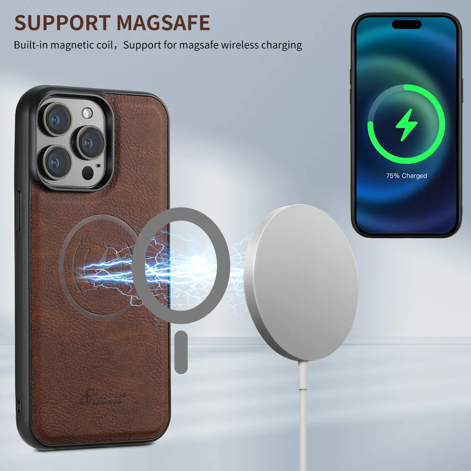 Portefeuille MagSafe Pour Téléphone Portable En Cuir Végétalien - Portefeuille Magnétique Haut De Gamme Avec 1 Compartiment Pour 3 Cartes