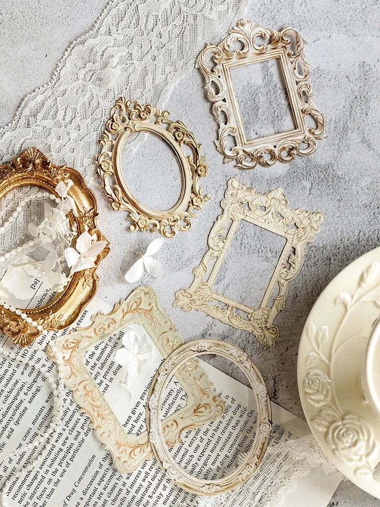 10 pcs Relief retro frame hollow-out square round shape picture frame gorgeous relief hand tent DIY decorative collage material
