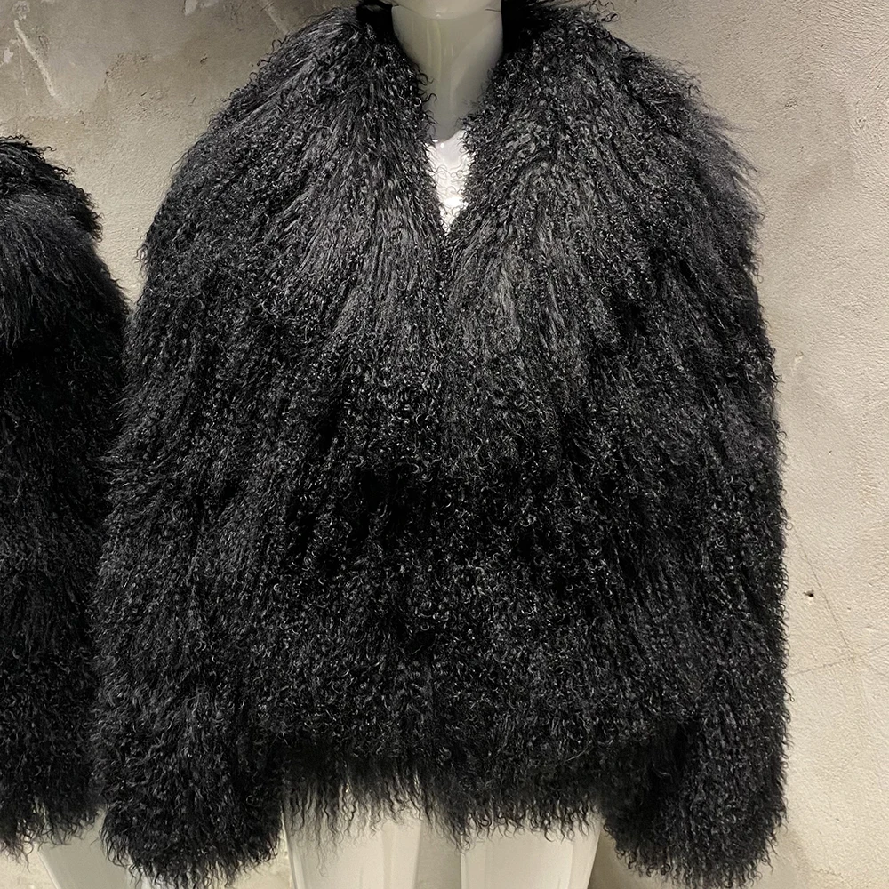 YOLOAgain Women's Real Mongolia Sheep Fur Jacket Dark Brown Sheep Fur Jacket 5