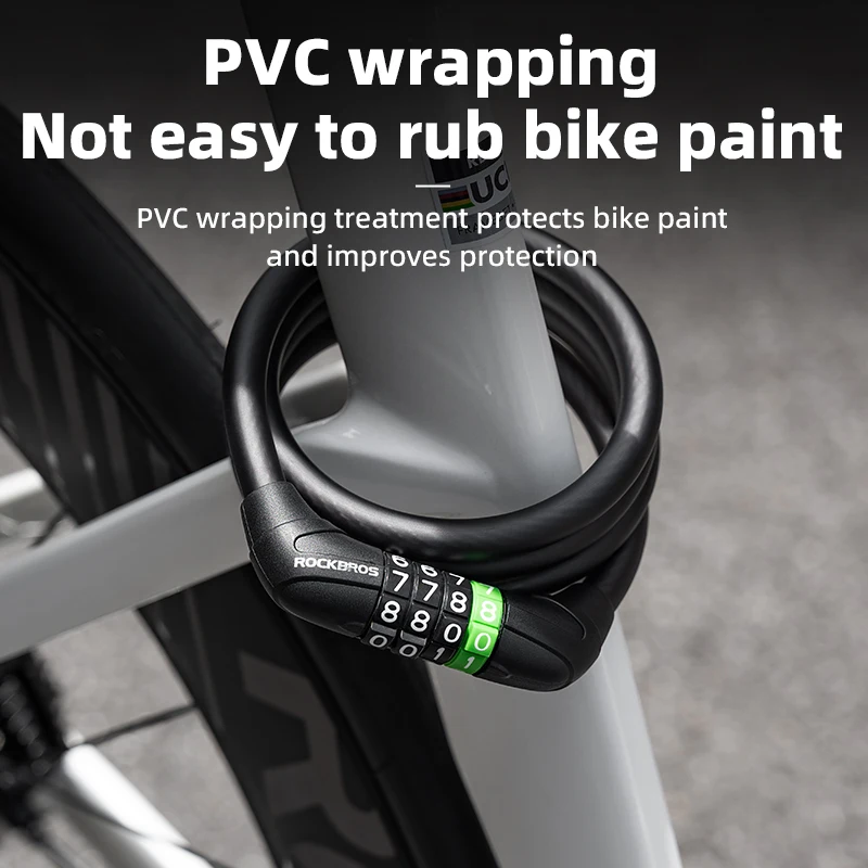 ROCKBROS Bike Cable Lock MTB Road Bicycle Anti-Theft Password Lock PVC Steel Cable Lock for Motorcycle Scooter Bike Accessories - Image 5