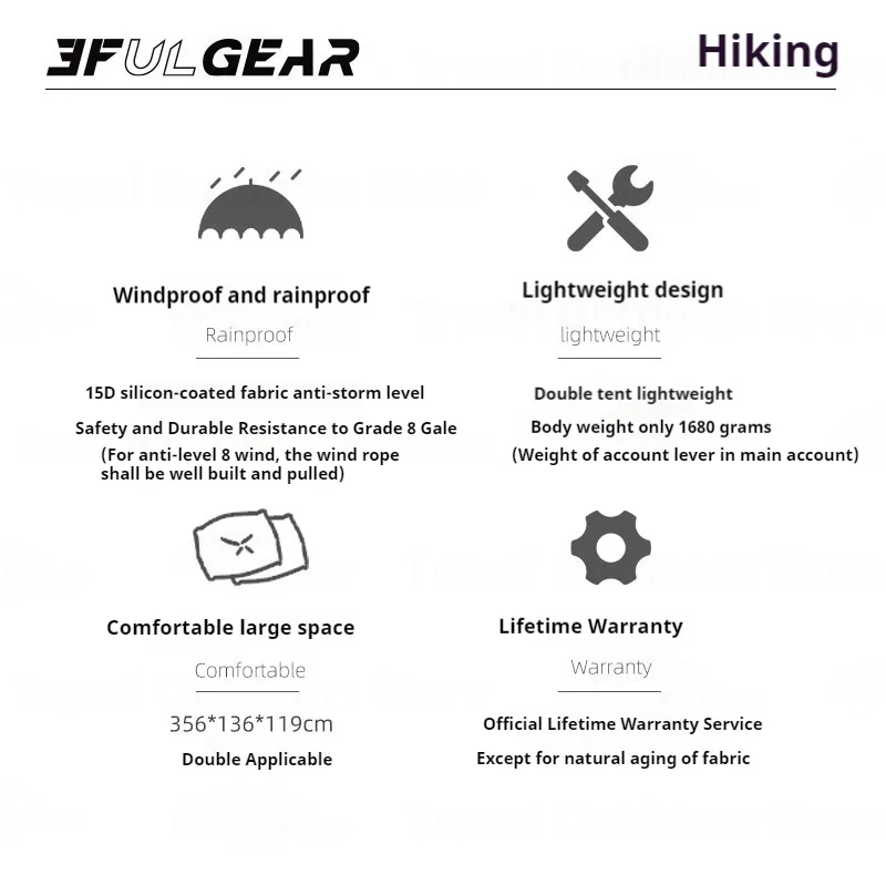 3F UL GEAR Taihang 2 Tent 2024 Outdoor Ultralight Camping 3/4 Season Tent 15D Silnylon Hiking Tent With 7001 Aluminum Alloy Rods 5