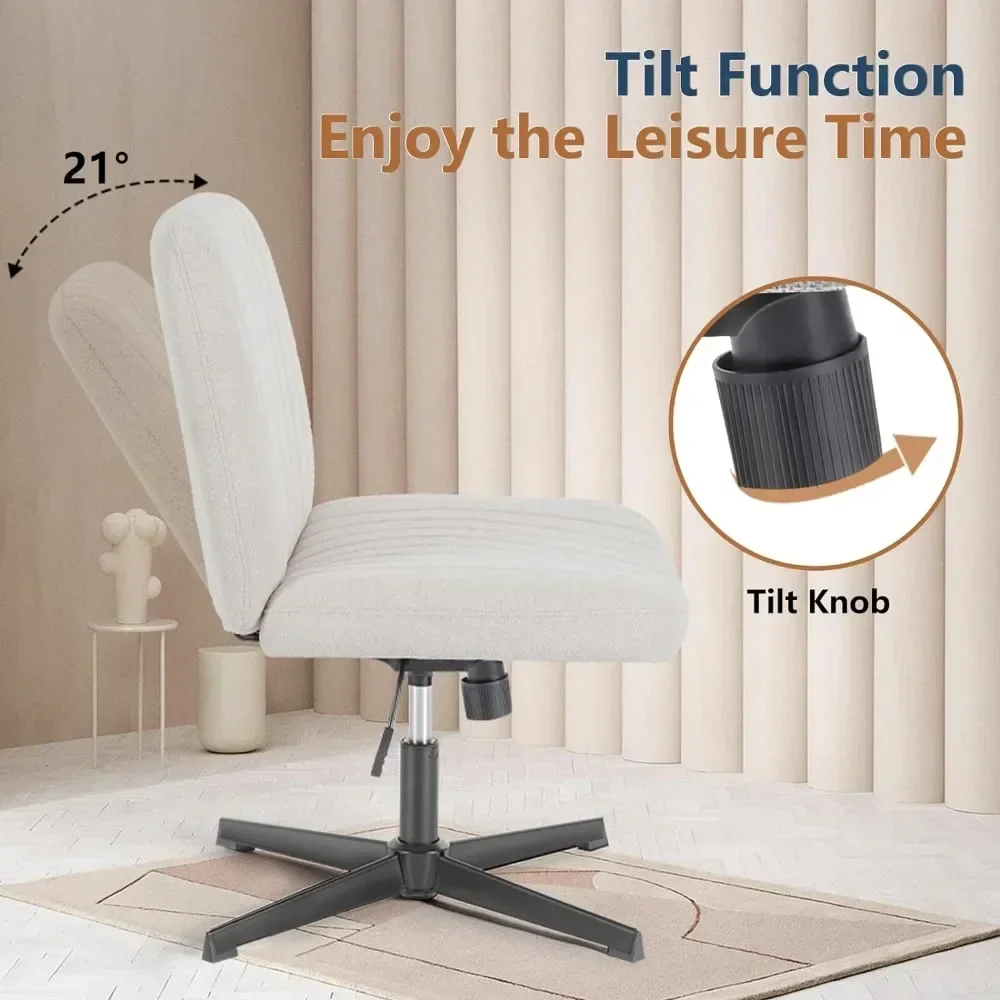 Cross Legged Office Chair, Armless Wide Desk  No Wheels, Modern Home Desk Chairs Swivel Adjustable 6
