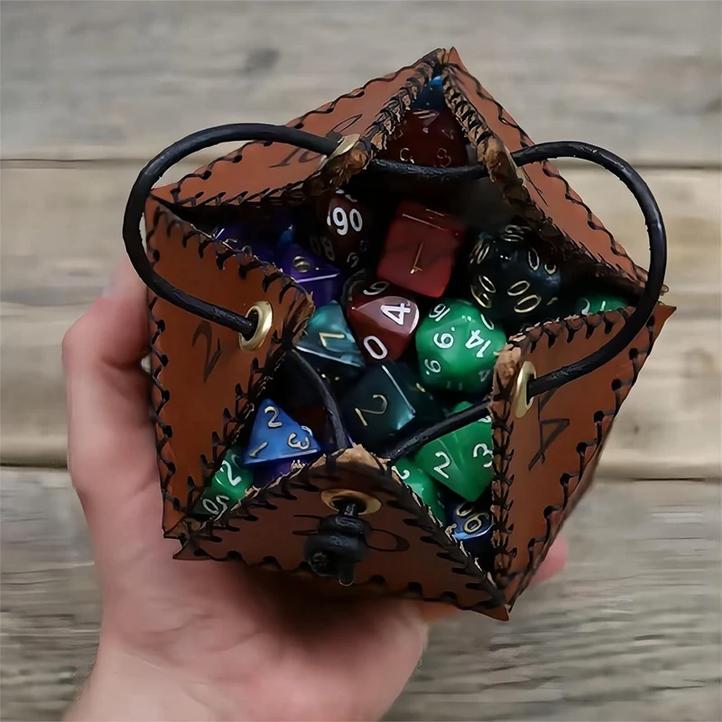 

PU Leather D20 Dice Bag Polyhedral Dice Pouch For RPG, Game, DND Dice Bag, Brown