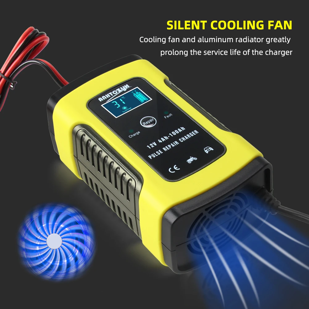 6A 12V Car Battery Charger Automatic Motorcycle Smart Charger with LCD Display for Car Motorcycle Lawn Mower Boat RV SUV ATV