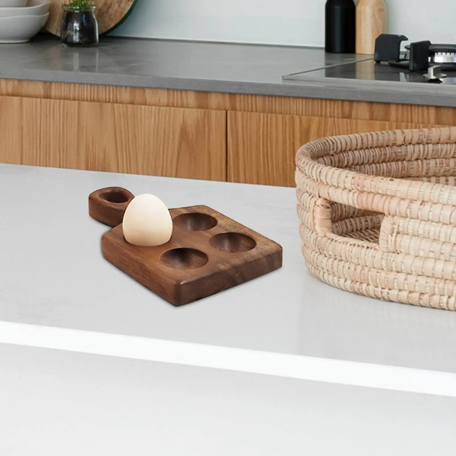 Wood Egg Holder Sushi Desserts Wooden Portable Stackable Egg Organizer Rack for Cabinet Fridge Tabletop Pantry Refrigerator 3