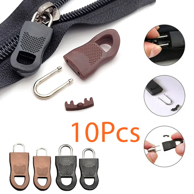 10Pcs Replacement Zipper Head Tool-free Removable Zipper Puller for Luggage Schoolbag End Fit Rope Tag Clothing Zip Fixer Broken