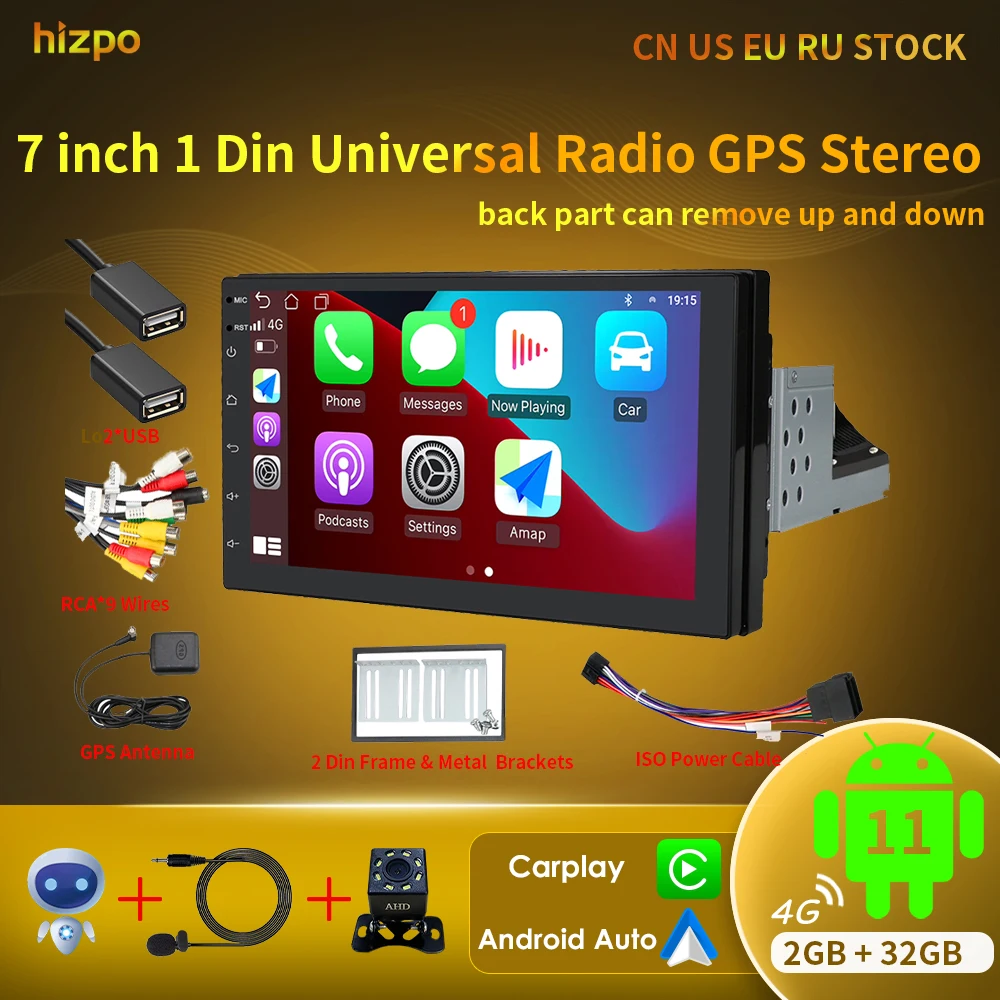 Hizpo 7 Inch 1din Universal Car Android 11 Radio Stereo Wireless