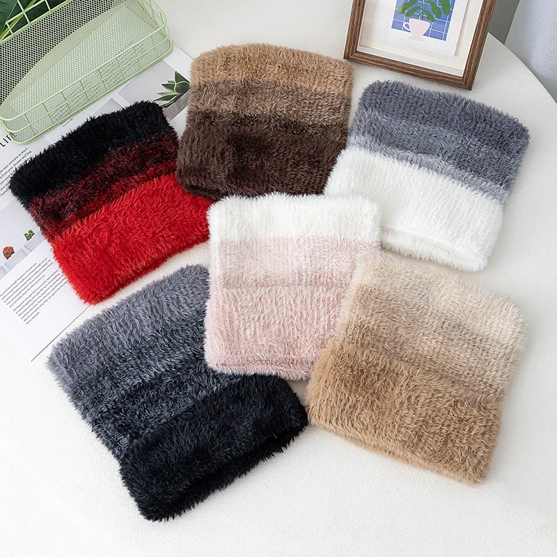 New Style Gradient Color Dandy Hat Cat Ear Lazy Beanie Hat Sweet Winter Hats For Women Streetwear Warm Fur Hats For Girl Gift