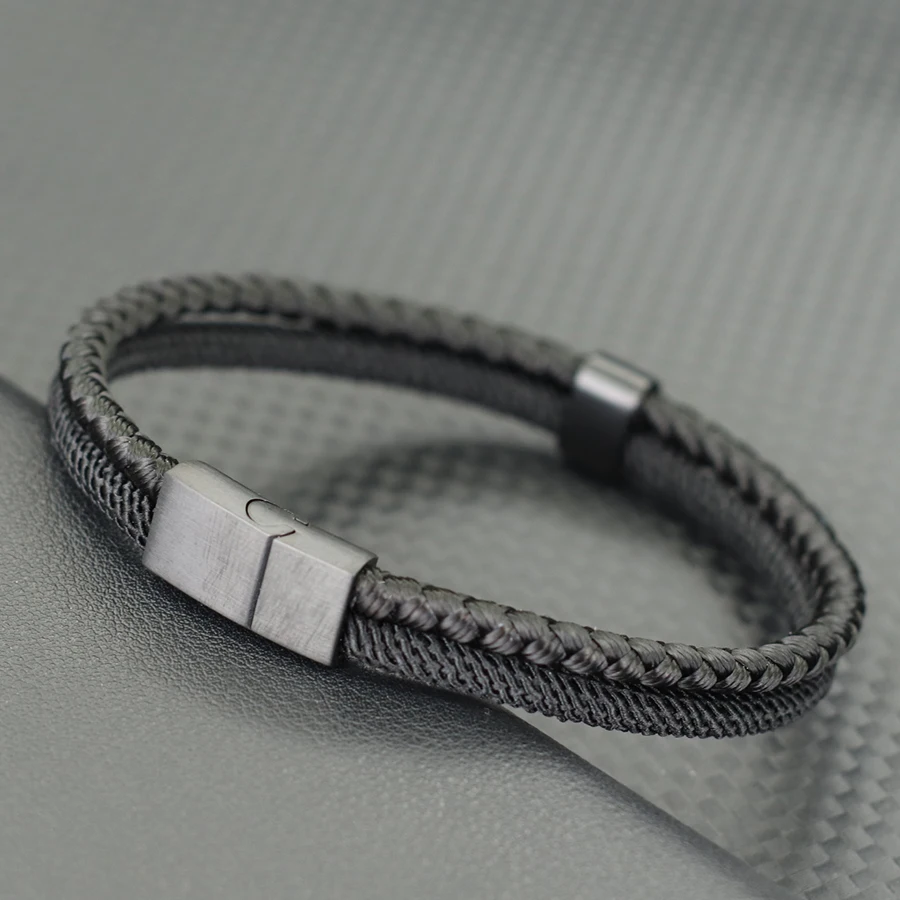 Men Bicolor String Wrap Bracelet with Magnet Buckle