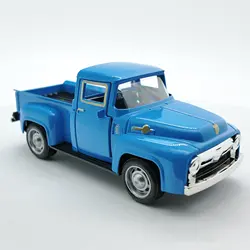 Classic Vintage Pickup Truck Toy Car with Pull - Back Function and Opening Doors (Blue)