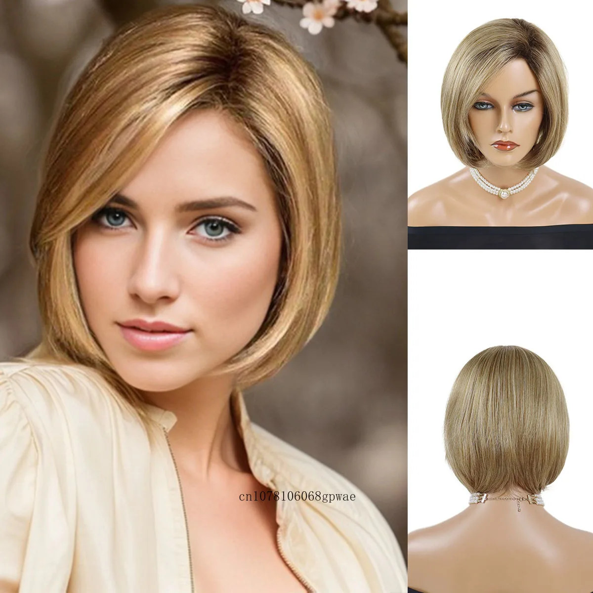 

Короткий парик блонд, синтетические волосы, Боб, парики с челкой для женщин, подчеркивающие прямые шелковистые парики, термостойкие парики для повседневного костюма и вечеринки