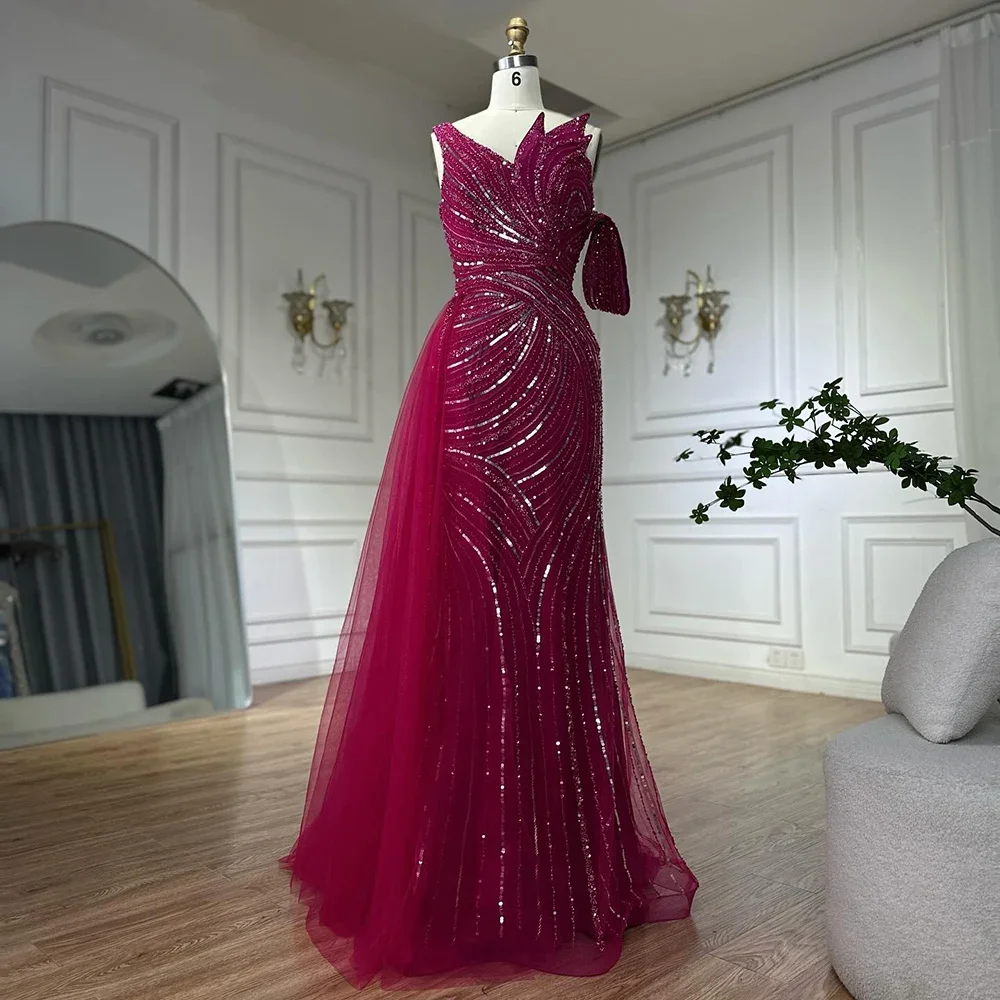 Serene Hill 2025 Arabic Pink Mermaid One Shoulder Beaded
