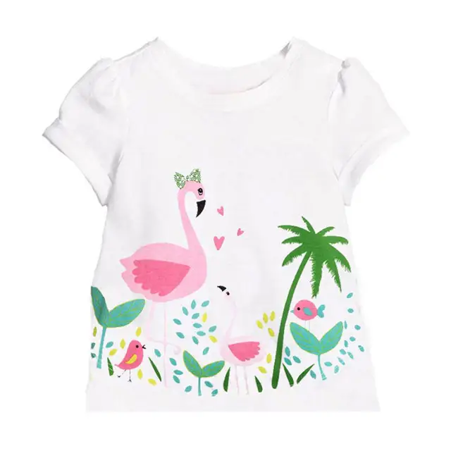 Boys Dinosaur T-shirts Cartoon Printed Girls Tees Children Tops Short-sleeve Clothes for Summer Kids Outfits White flamingo