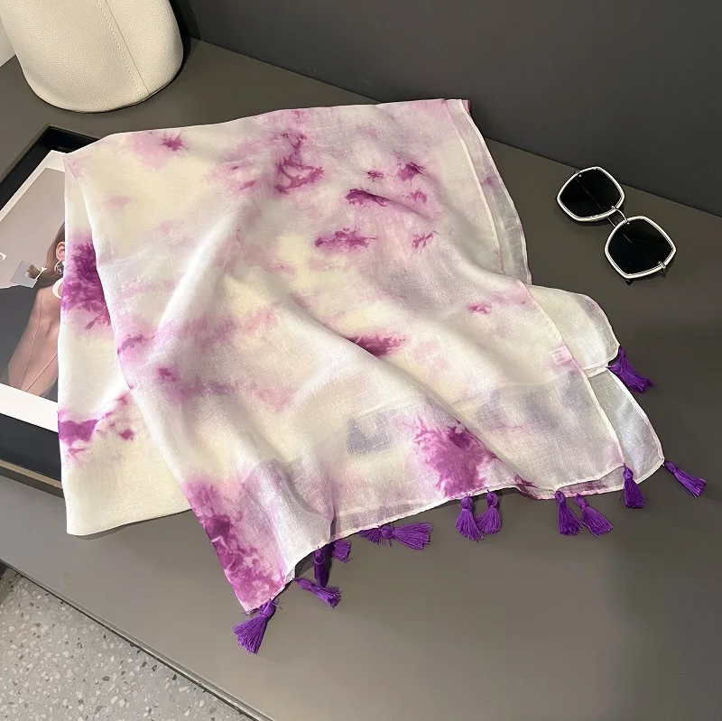 Einfache Ombre Tinte Malerei abstrakte Quaste Viskose Schal Schal Dame Krawatte gefärbte Wickel Pashmina gestohlen Bufandas muslimischen Hijab 180*90cm – Detail 23