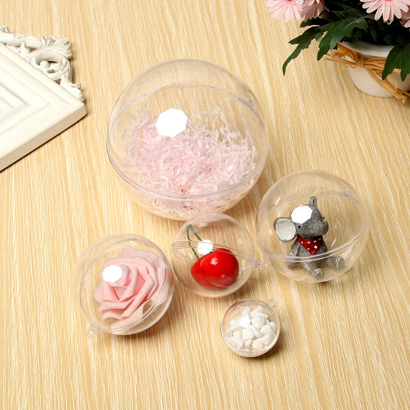 5pcs 3-10cm Transparent Ball Plastic Christmas Trees Open Ball Box Bauble Ornament Wedding Gift Present Party Home Decoration