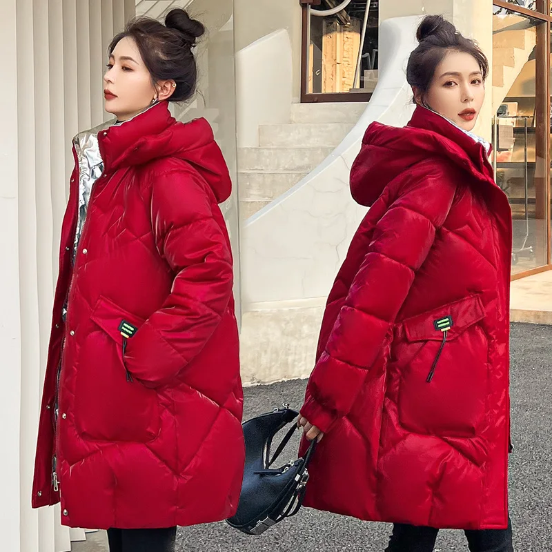 

Glossy Long Coats Women Fashion Winter Parkas Hooded Thicken Warm Clothing Waterproof Jackets Casaco Feminino SWREDMI