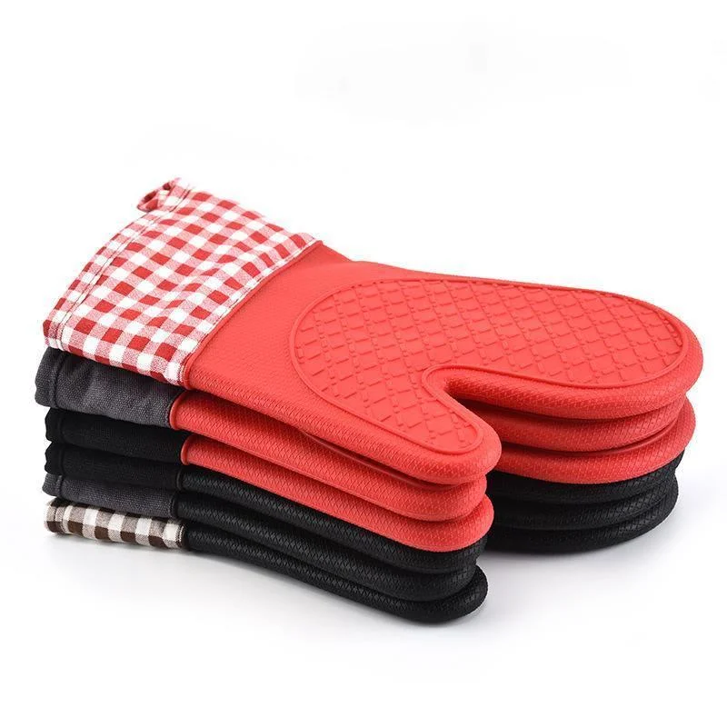 Silicone Oven Mitts Kitchen Gloves Silicone Oven Gloves Kitchen One piece Silicone Microwave Gloves BBQ Piece Oven Baking Hot Pot Mitts Heat Resistant Cooking Tool