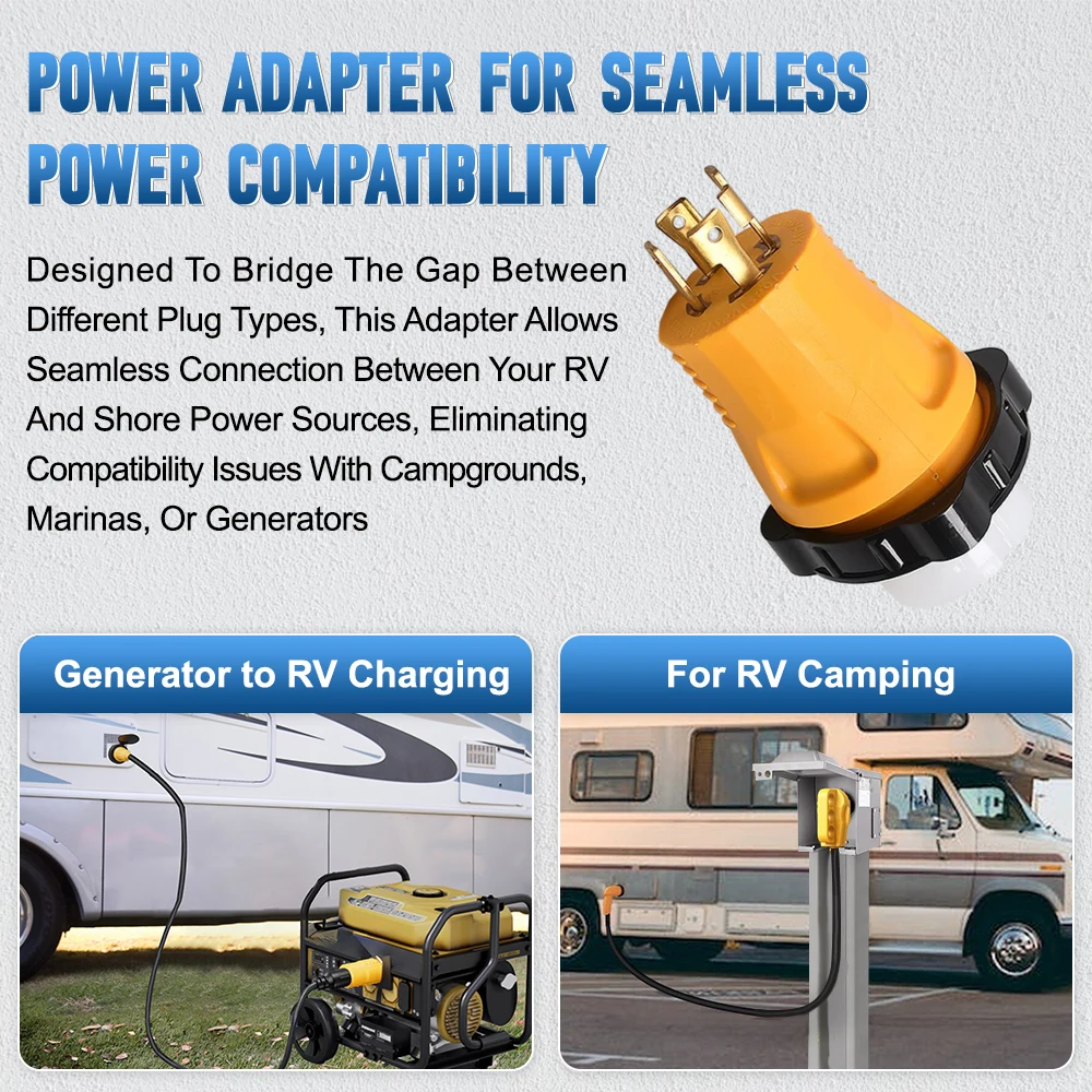 NEMA L14-30P Male to SS2-50R Female 30A to 50A RV Shore Power Generator Adapter Compatible with Camco/Progressive/Renogy