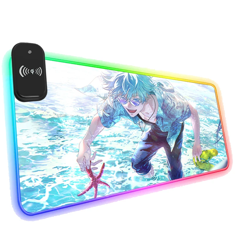 

XXL Gaming Mouse Pad RGB Phone Wireless Charging Jujutsu Kaisen Gojo Satoru HD Picture Anime Gamer Laptop Cool Antiskid Desk Mat