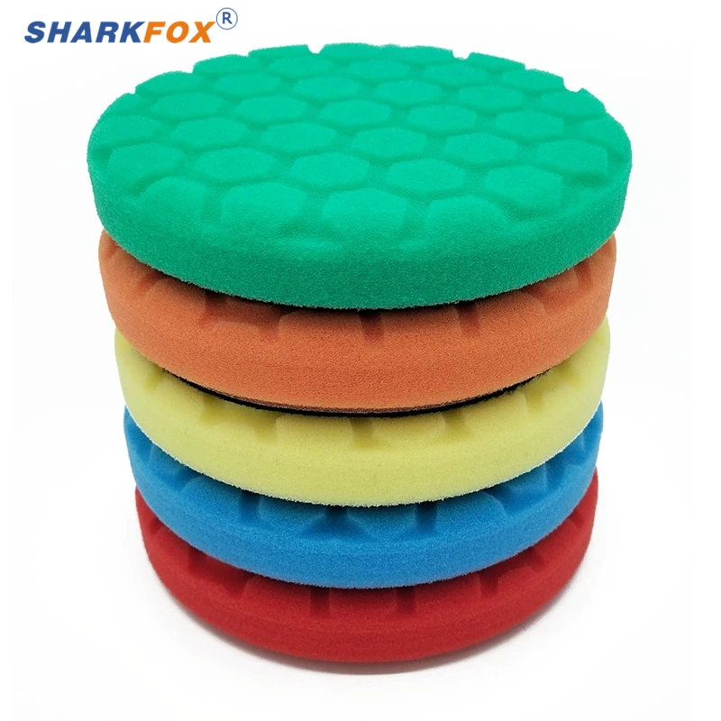 Sharkfox 5"(125mm) Hex-Logic Sponge Buffing Polishing Pads For DA/RO/GA Car Buffer Polisher 6