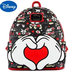 MINISO Disney Loungefly Mickey Mouse Mickey and Minnie Heart Hands Mini Backpack Women's Cute Backpack