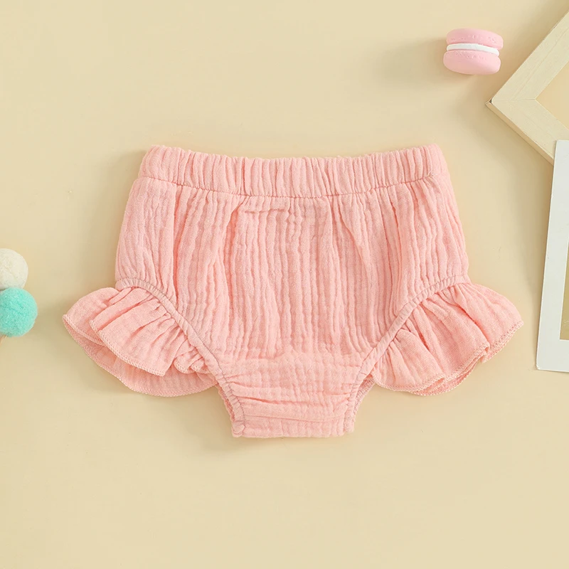 Toddler Girls Summer Casual Shorts Solid Color Elastic Band Ruffle Shorts Summer Clothes
