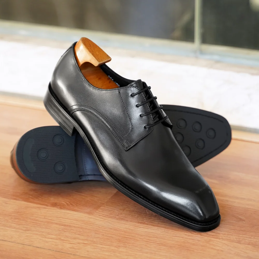 Italian Flat Mens Dress Shoes Luxury Genuine Leather Brand Handmade Quality Square Toe Laces Up Business Party Social Shoes mens leather dress shoes