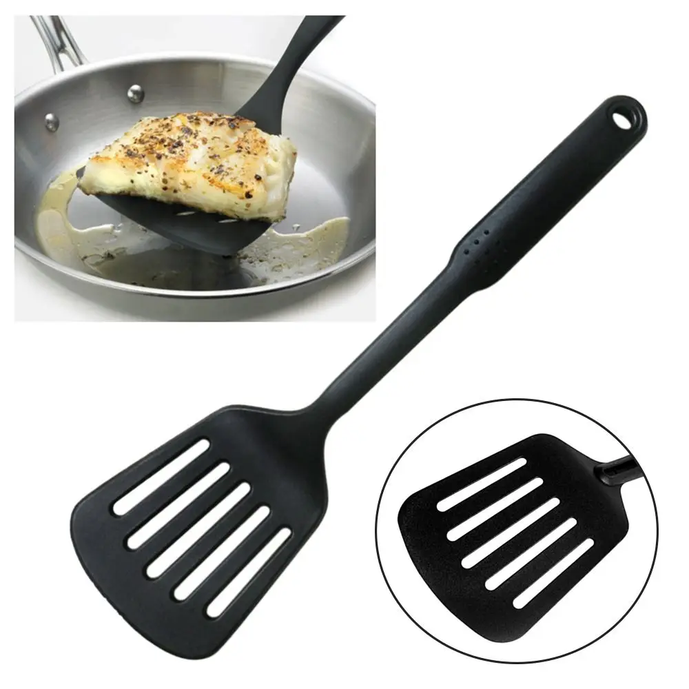 Portable Heat Resistant Cooking Serving kitchen utensils Cooking Tool Black Nylon Spoon Slotted