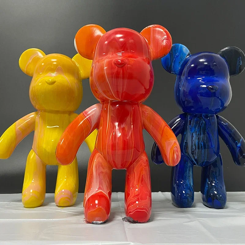 

Bearbrick Fluid Pigment Bear Sculpture Violent Bear Graffiti Painting Animal Manual Bearbrick Room Decoration Model Craft Gifts